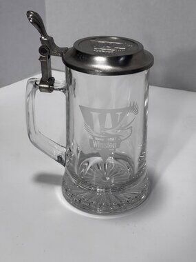 Winston Weekends Glass Stein With Hinged Pewter Lid Embossed Logo Vintage 90s